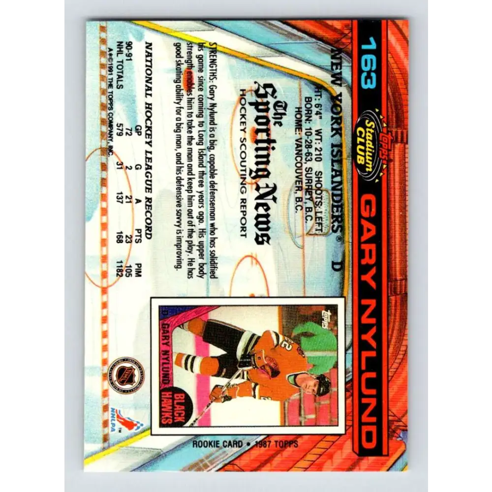 1991-92 Topps Stadium Club #163 Gary Nylund NM-MT New York Islanders Hockey Card Image 2