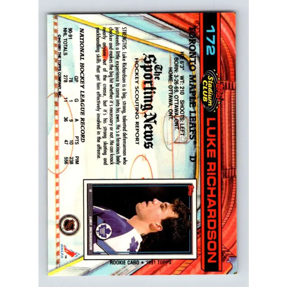 1991-92 Topps Stadium Club #172 Luke Richardson NM-MT Philadelphia Flyers Hockey Card Image 2
