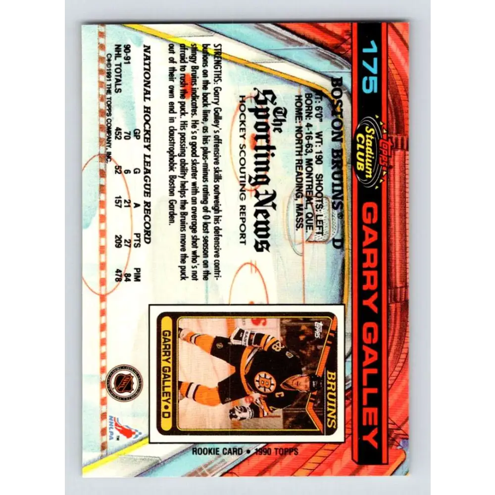1991-92 Topps Stadium Club #175 Garry Galley NM-MT Boston Bruins Hockey Card Image 2