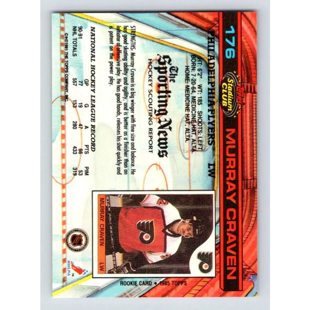 1991-92 Topps Stadium Club #176 Murray Craven NM-MT Philadelphia Flyers Hockey Card Image 2