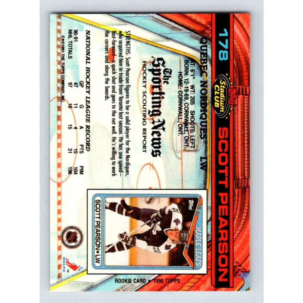 1991-92 Topps Stadium Club #178 Scott Pearson NM-MT Quebec Nordiques Hockey Card Image 2