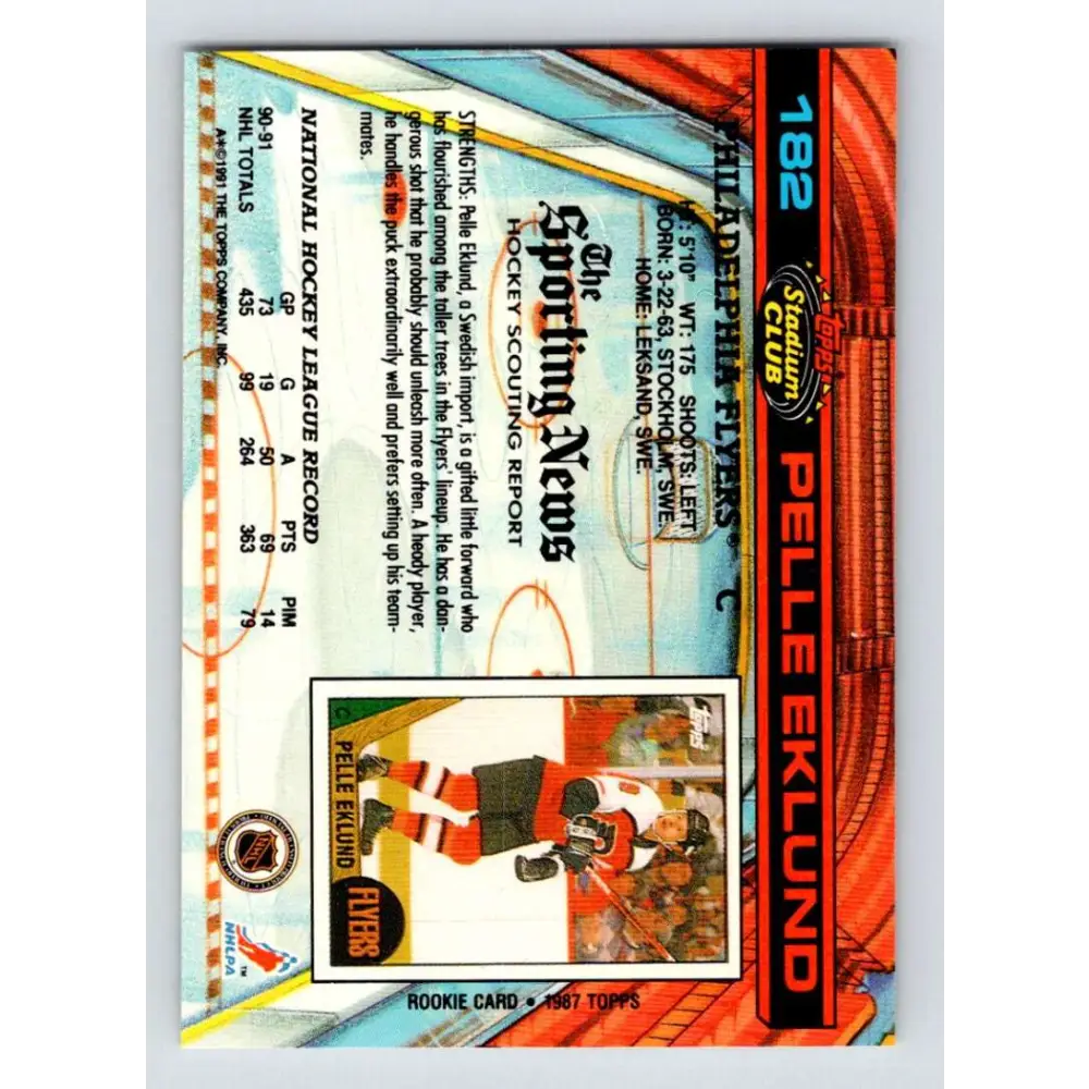 1991-92 Topps Stadium Club #182 Pelle Eklund NM-MT Philadelphia Flyers Hockey Card Image 2