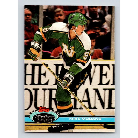 1991-92 Topps Stadium Club #187 Mike Modano NM-MT Minnesota North Stars Hockey Card Image 1