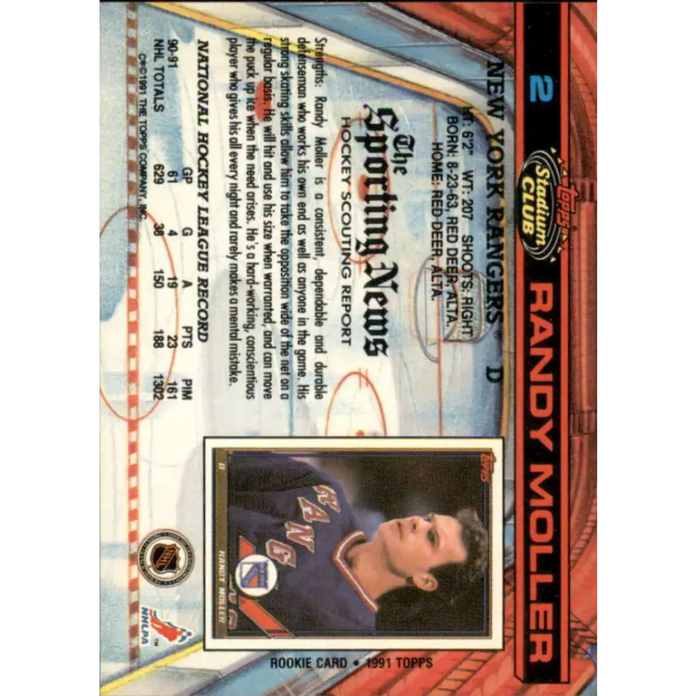 1991-92 Topps Stadium Club #2 Randy Moller NM-MT New York Rangers Hockey Card Image 2