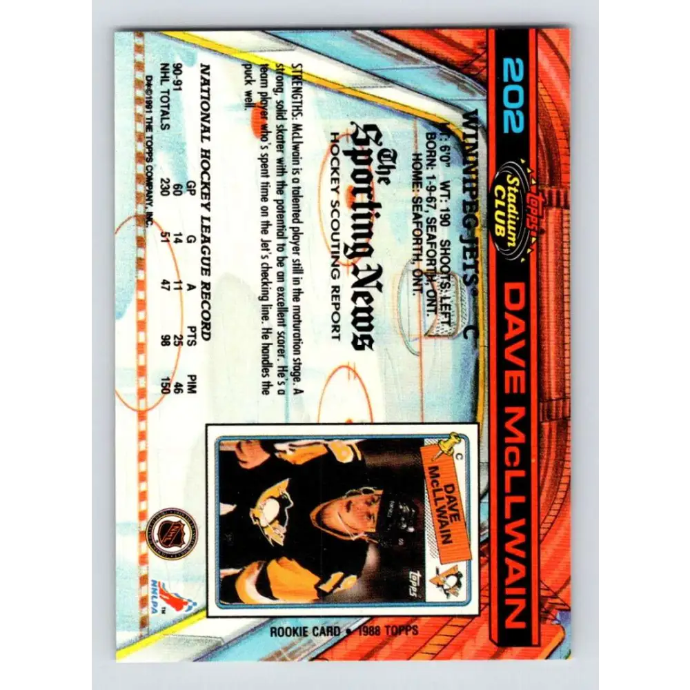 1991-92 Topps Stadium Club #202 Dave McLlwain NM-MT Buffalo Sabres Hockey Card Image 2