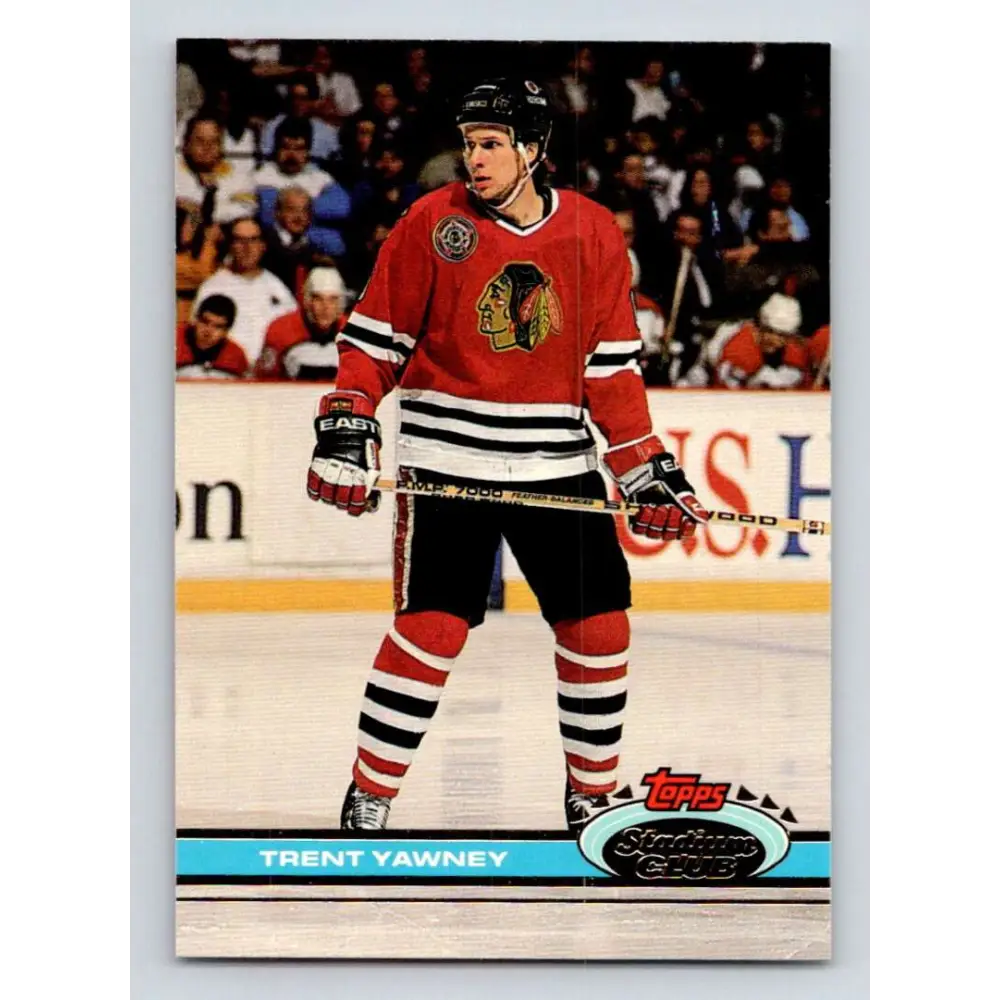 1991-92 Topps Stadium Club #205 Trent Yawney NM-MT Chicago Blackhawks Hockey Card Image 1