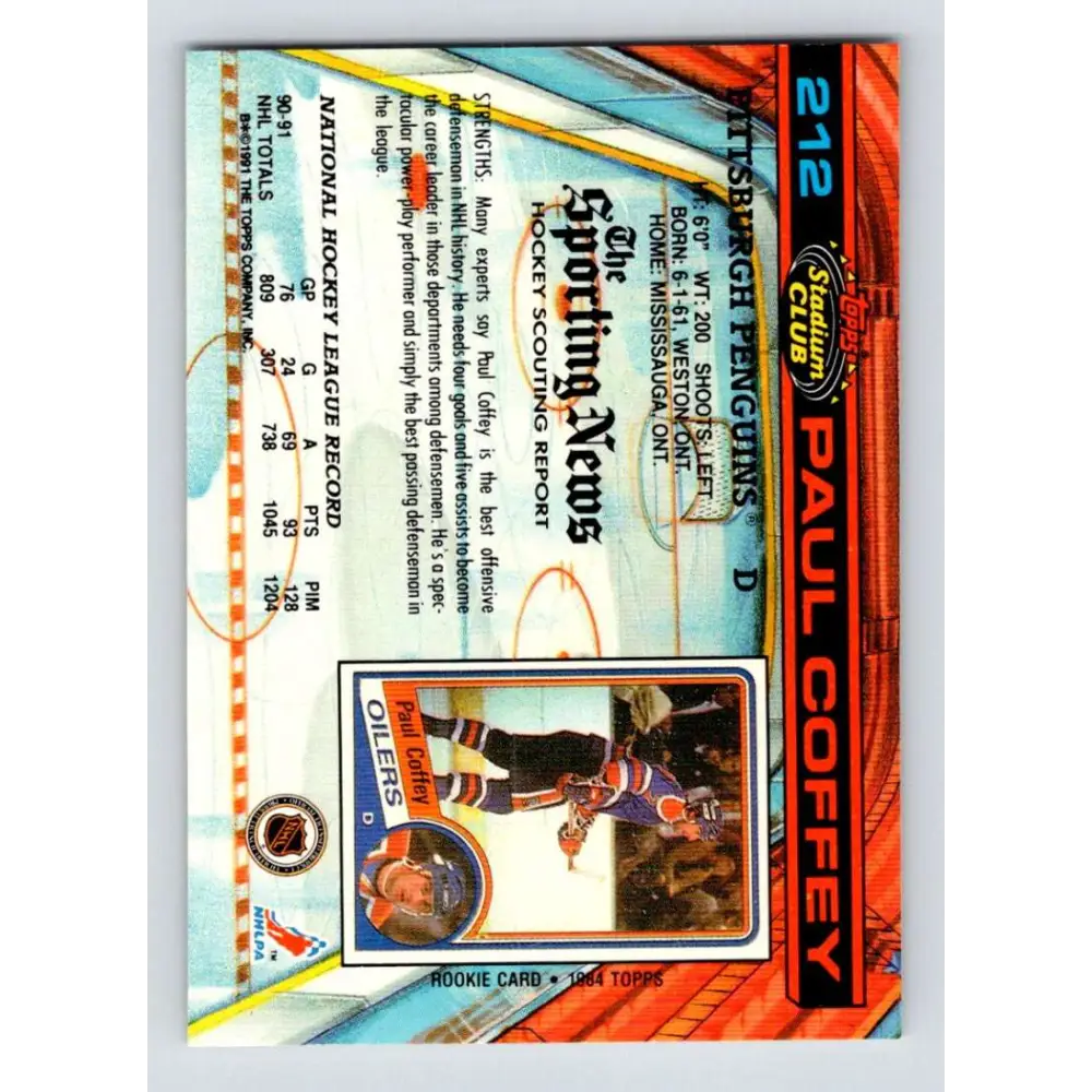 1991-92 Topps Stadium Club #212 Paul Coffey NM-MT Pittsburgh Penguins Hockey Card Image 2