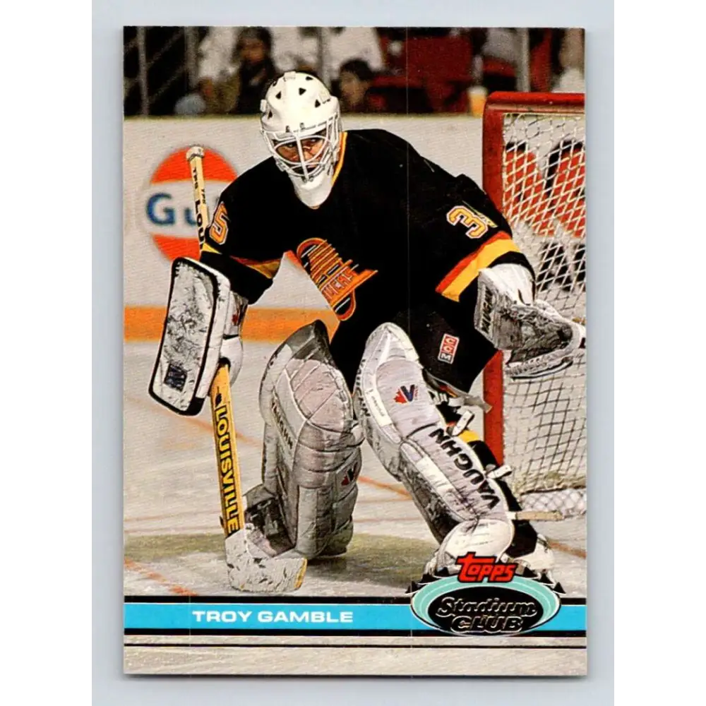 1991-92 Topps Stadium Club #218 Troy Gamble NM-MT Vancouver Canucks Hockey Card Image 1