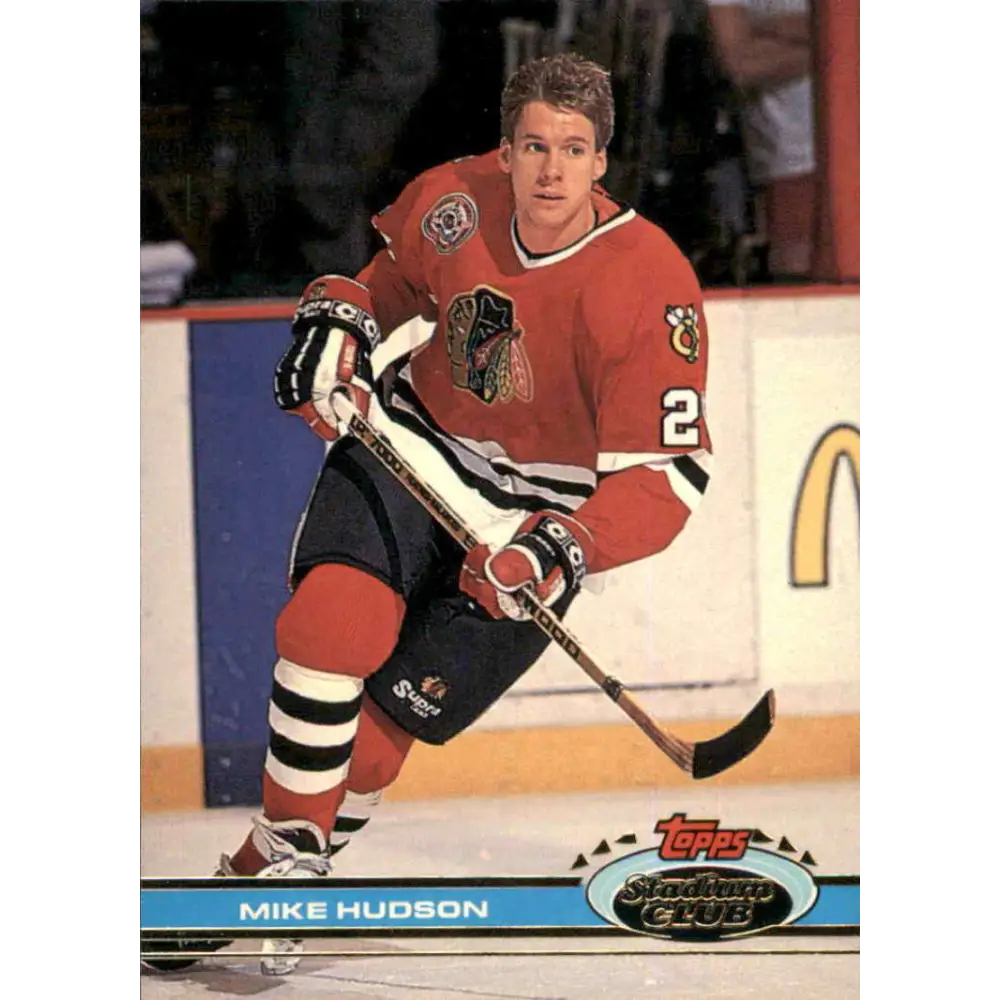1991-92 Topps Stadium Club #22 Mike Hudson NM-MT Chicago Blackhawks Hockey Card Image 1
