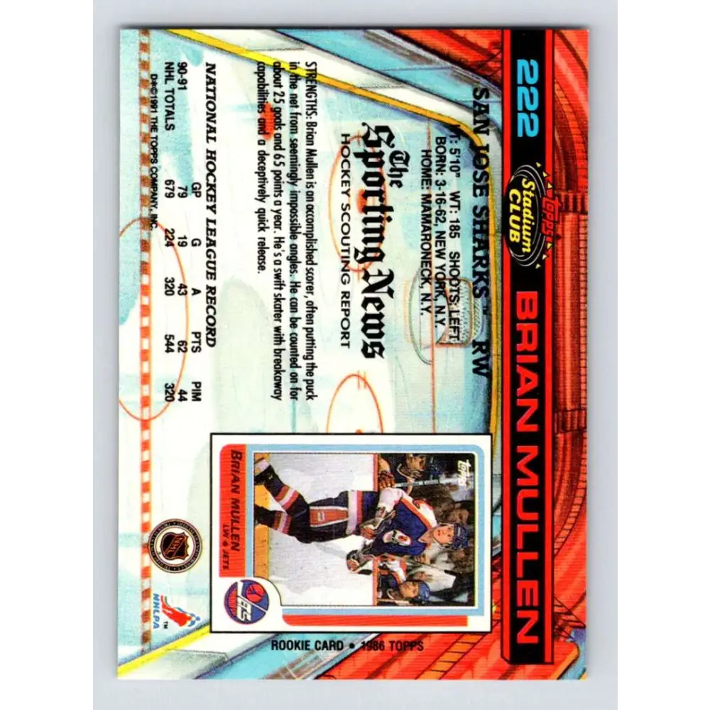 1991-92 Topps Stadium Club #222 Brian Mullen NM-MT San Jose Sharks Hockey Card Image 2