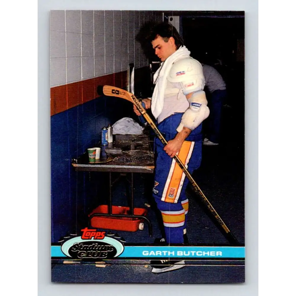 1991-92 Topps Stadium Club #223 Garth Butcher NM-MT St. Louis Blues Hockey Card Image 1