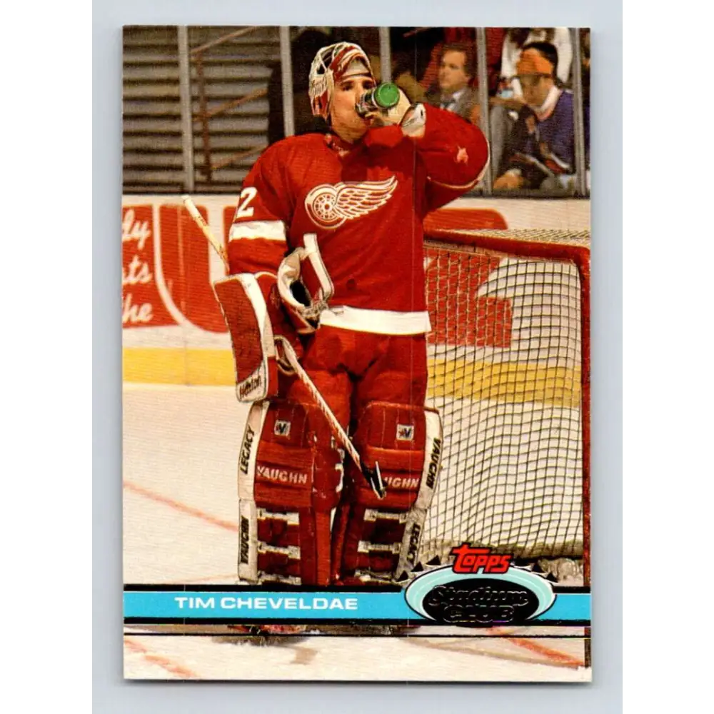 1991-92 Topps Stadium Club #224 Tim Cheveldae NM-MT Detroit Red Wings Hockey Card Image 1