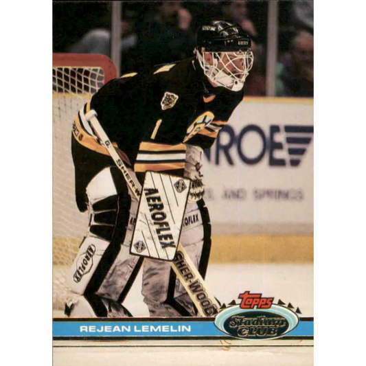 1991-92 Topps Stadium Club #23 Rejean Lemelin NM-MT Boston Bruins Hockey Card Image 1