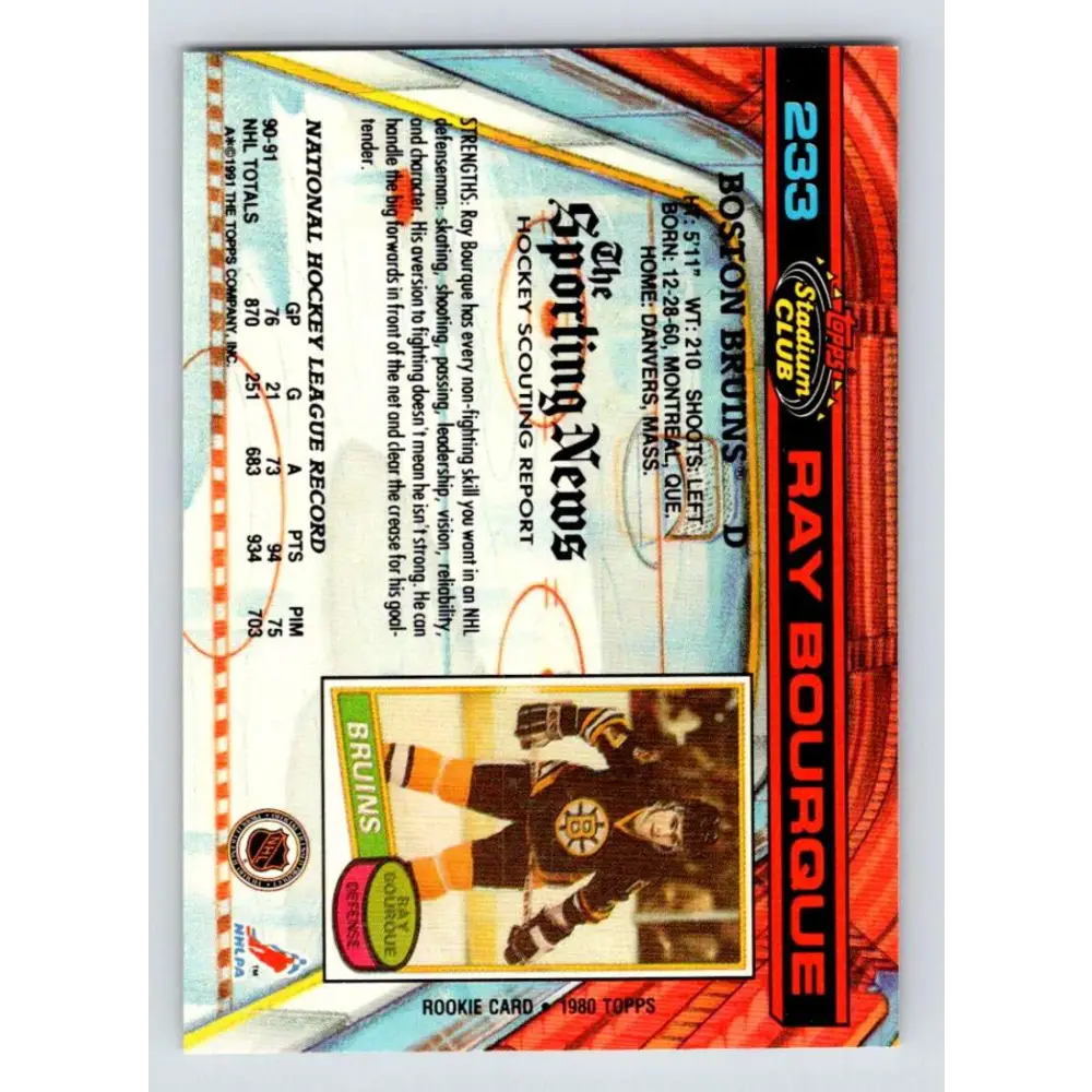 1991-92 Topps Stadium Club #233 Ray Bourque NM-MT Boston Bruins Hockey Card Image 2