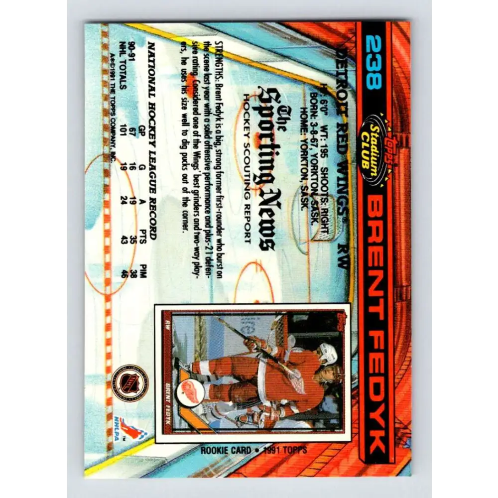 1991-92 Topps Stadium Club #238 Brent Fedyk NM-MT Detroit Red Wings Hockey Card Image 2