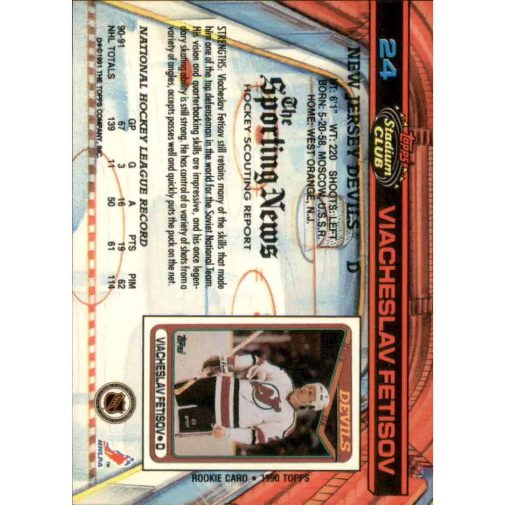1991-92 Topps Stadium Club #24 Slava Fetisov NM-MT New Jersey Devils Hockey Card Image 2