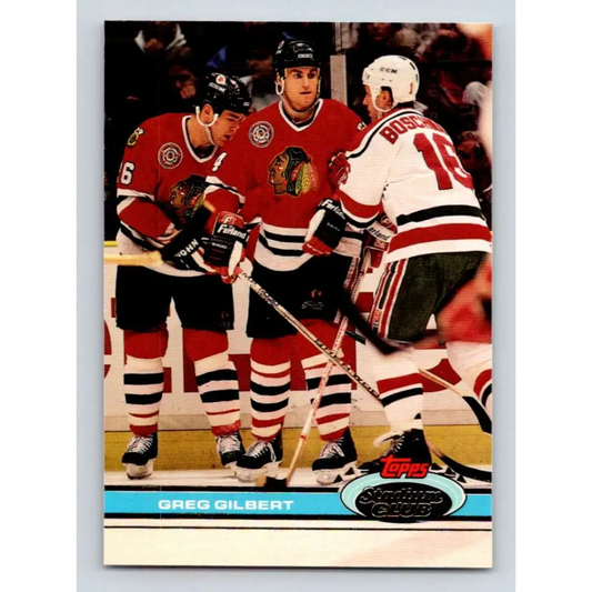 1991-92 Topps Stadium Club #242 Greg Gilbert NM-MT Chicago Blackhawks Hockey Card Image 1