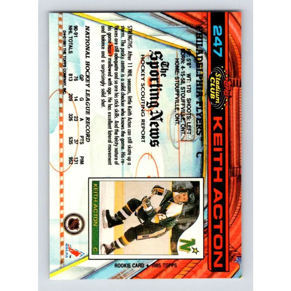 1991-92 Topps Stadium Club #247 Keith Acton NM-MT Philadelphia Flyers Hockey Card Image 2