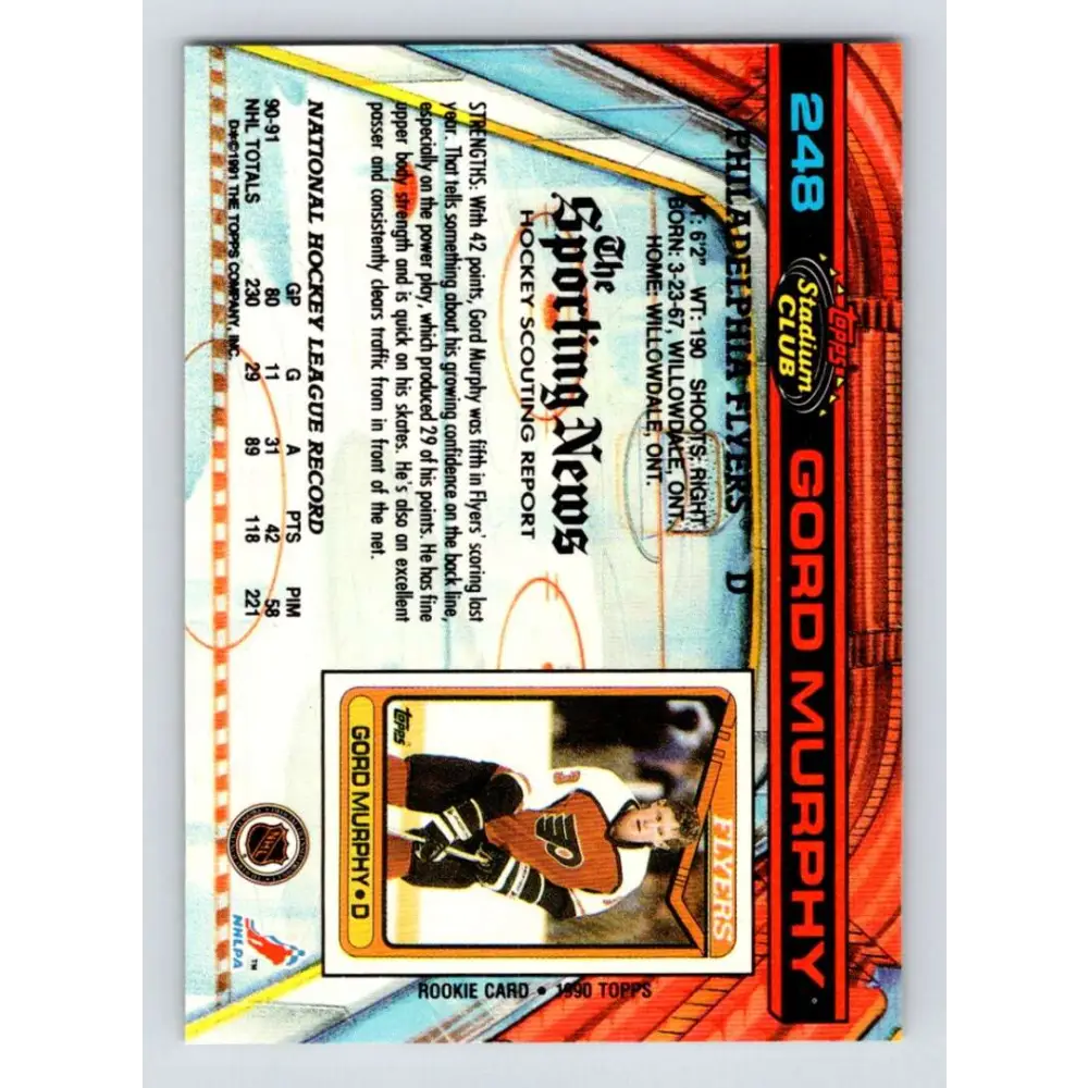 1991-92 Topps Stadium Club #248 Gord Murphy NM-MT Philadelphia Flyers Hockey Card Image 2