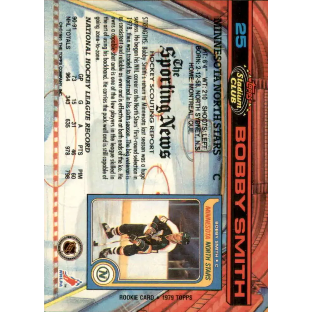 1991-92 Topps Stadium Club #25 Bobby Smith NM-MT Minnesota North Stars Hockey Card Image 2