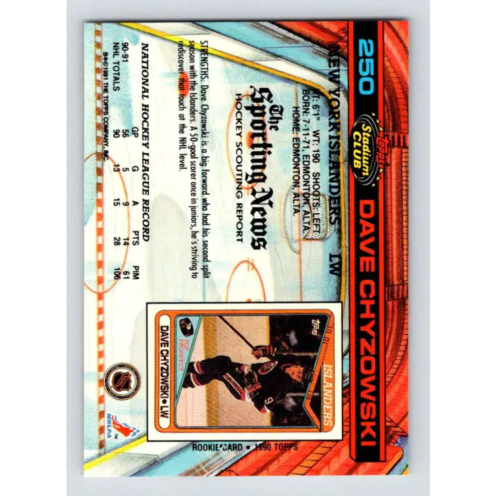 1991-92 Topps Stadium Club #250 Dave Chyzowski NM-MT New York Islanders Hockey Card Image 2