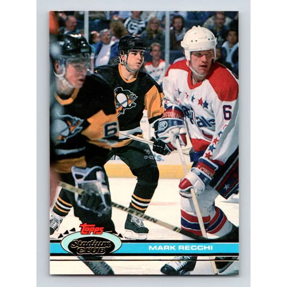 1991-92 Topps Stadium Club #256 Mark Recchi NM-MT Pittsburgh Penguins Hockey Card Image 1