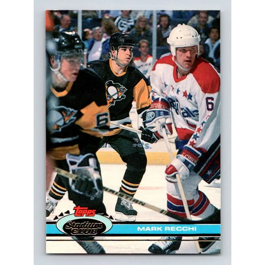 1991-92 Topps Stadium Club #256 Mark Recchi NM-MT Pittsburgh Penguins Hockey Card Image 1