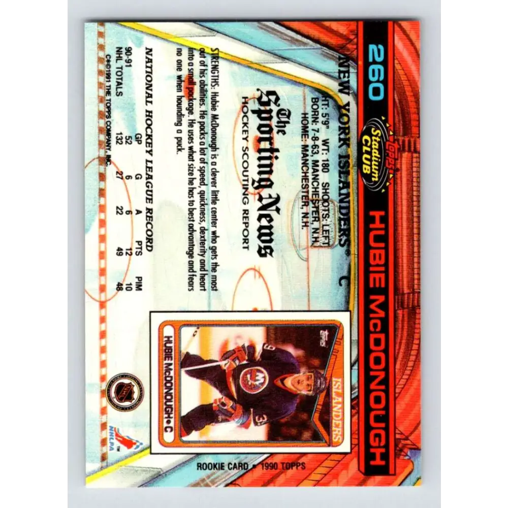 1991-92 Topps Stadium Club #260 Hubie McDonough NM-MT New York Islanders Hockey Card Image 2