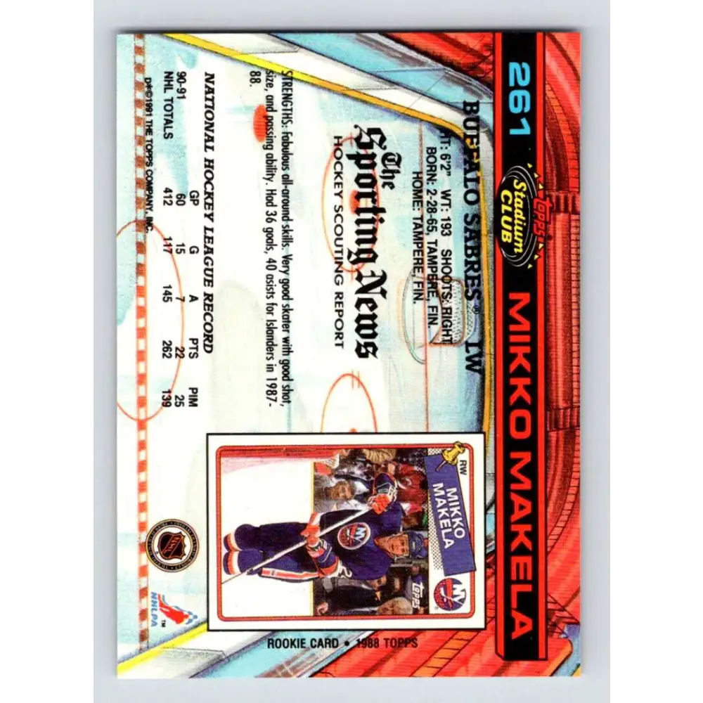 1991-92 Topps Stadium Club #261 Mikko Makela NM-MT Buffalo Sabres Hockey Card Image 2