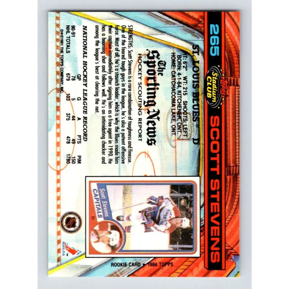 1991-92 Topps Stadium Club #265 Scott Stevens NM-MT St. Louis Blues Hockey Card Image 2