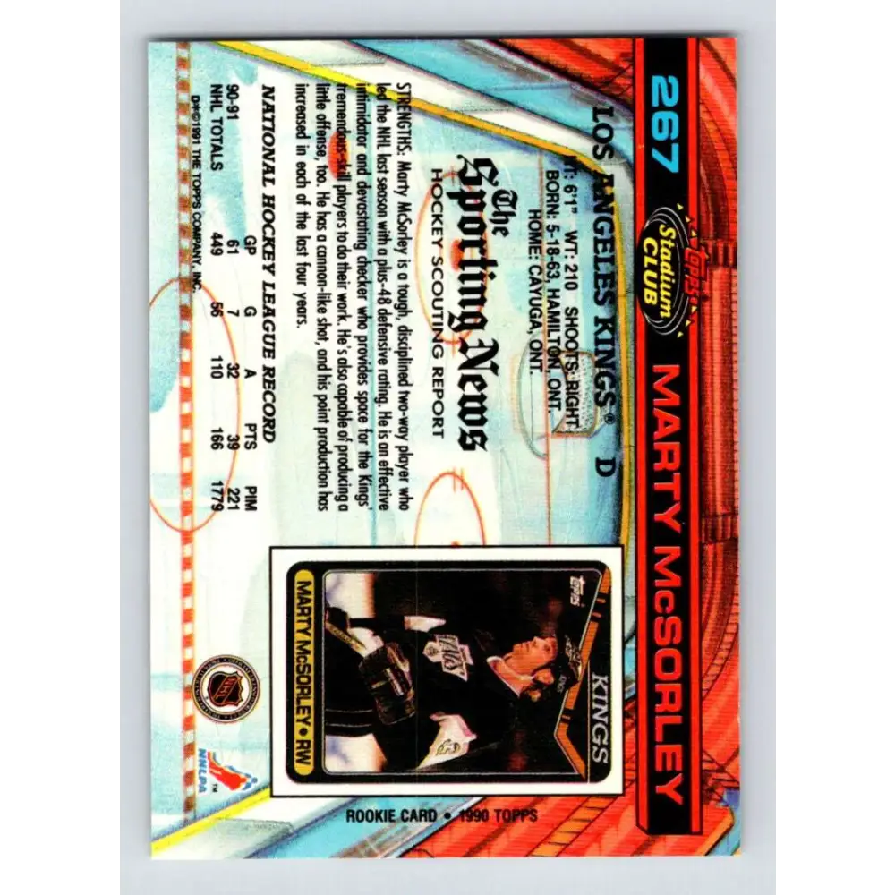 1991-92 Topps Stadium Club #267 Marty McSorley NM-MT Los Angeles Kings Hockey Card Image 2