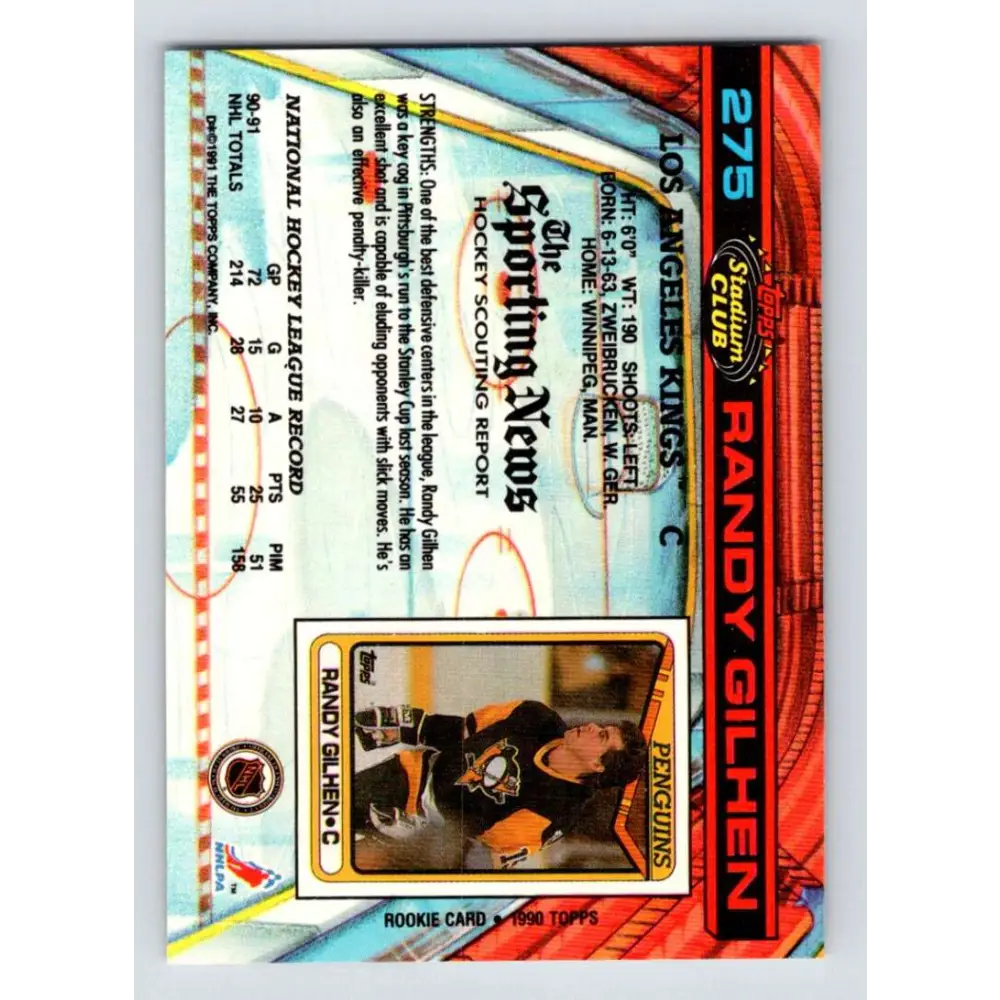 1991-92 Topps Stadium Club #275 Randy Gilhen NM-MT Los Angeles Kings Hockey Card Image 2