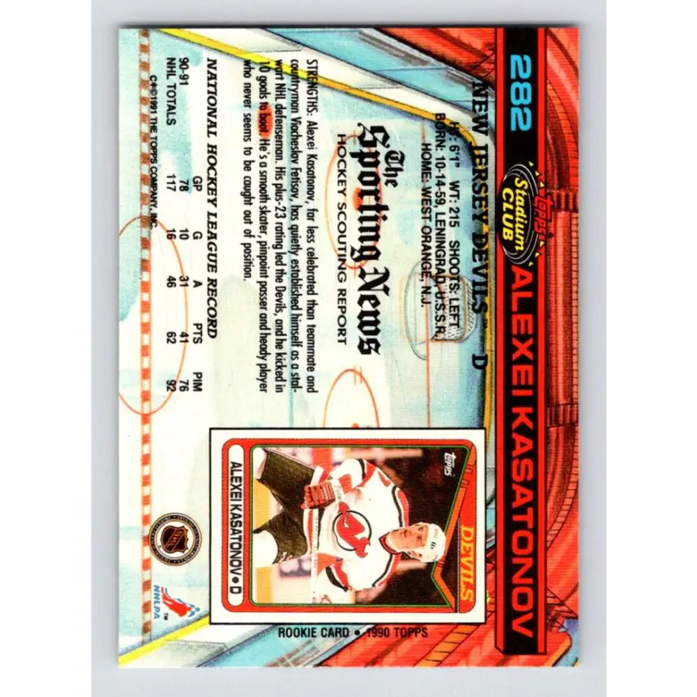 1991-92 Topps Stadium Club #282 Alexei Kasatonov NM-MT New Jersey Devils Hockey Card Image 2