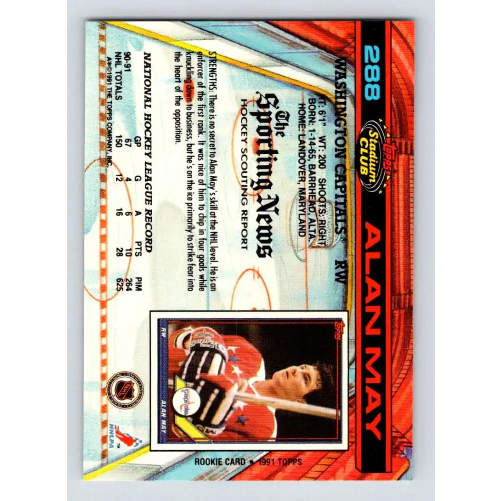 1991-92 Topps Stadium Club #288 Alan May NM-MT Washington Capitals Hockey Card Image 2