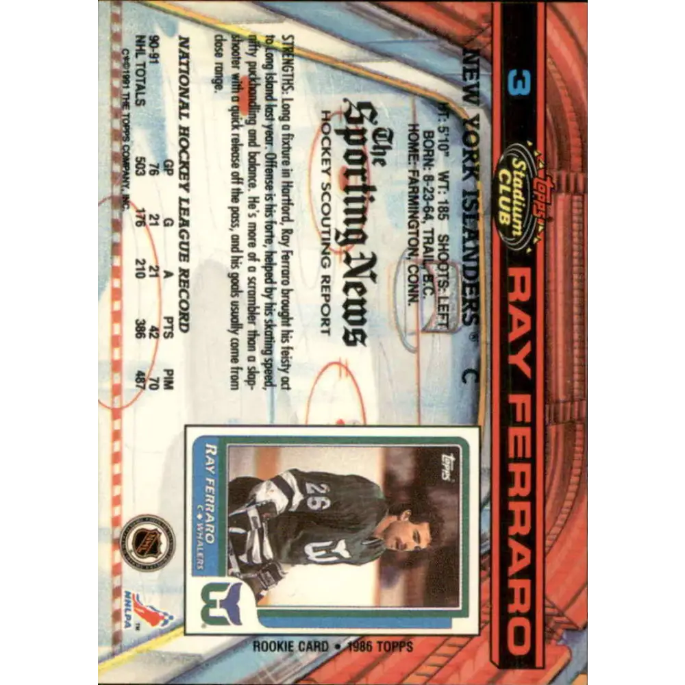 1991-92 Topps Stadium Club #3 Ray Ferraro NM-MT New York Islanders Hockey Card Image 2