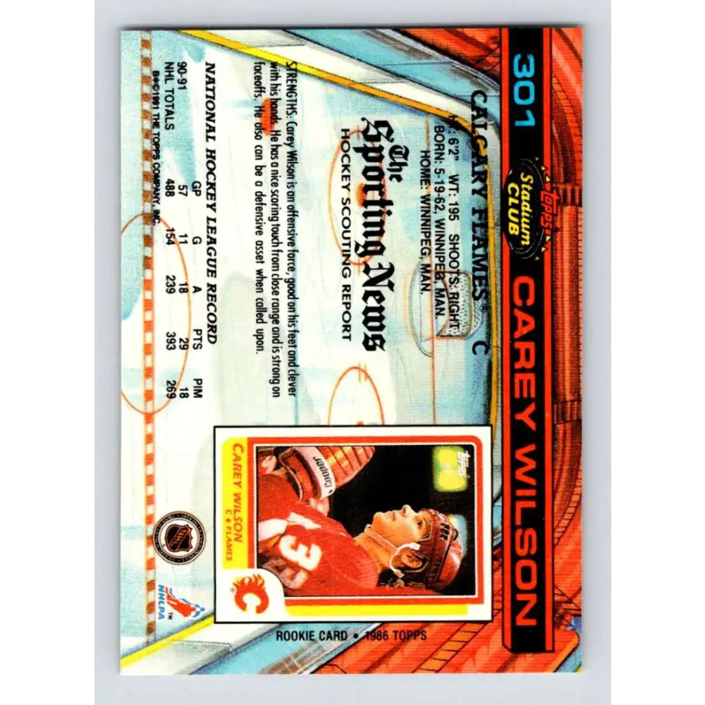 1991-92 Topps Stadium Club #301 Carey Wilson NM-MT Calgary Flames Hockey Card Image 2