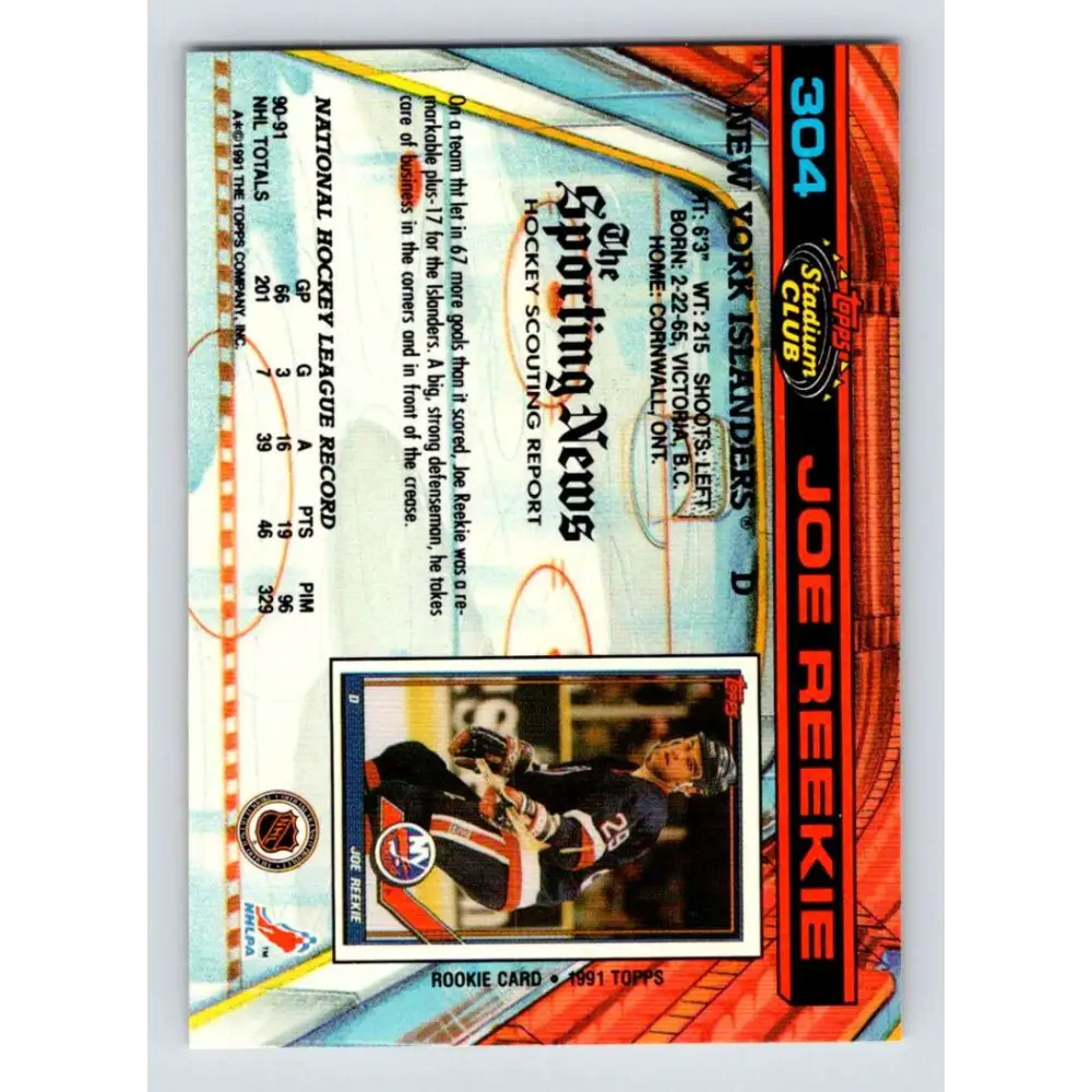 1991-92 Topps Stadium Club #304 Joe Reekie NM-MT New York Rangers Hockey Card Image 2