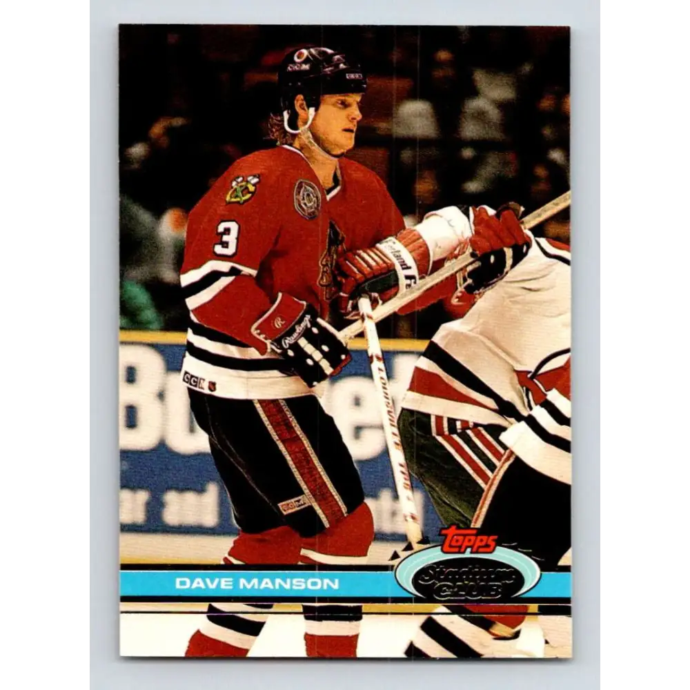 1991-92 Topps Stadium Club #308 Dave Manson NM-MT Chicago Blackhawks Hockey Card Image 1