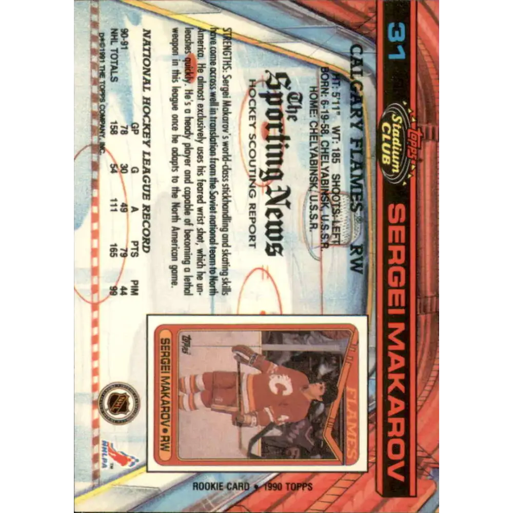 1991-92 Topps Stadium Club #31 Sergei Makarov NM-MT Calgary Flames Hockey Card Image 2