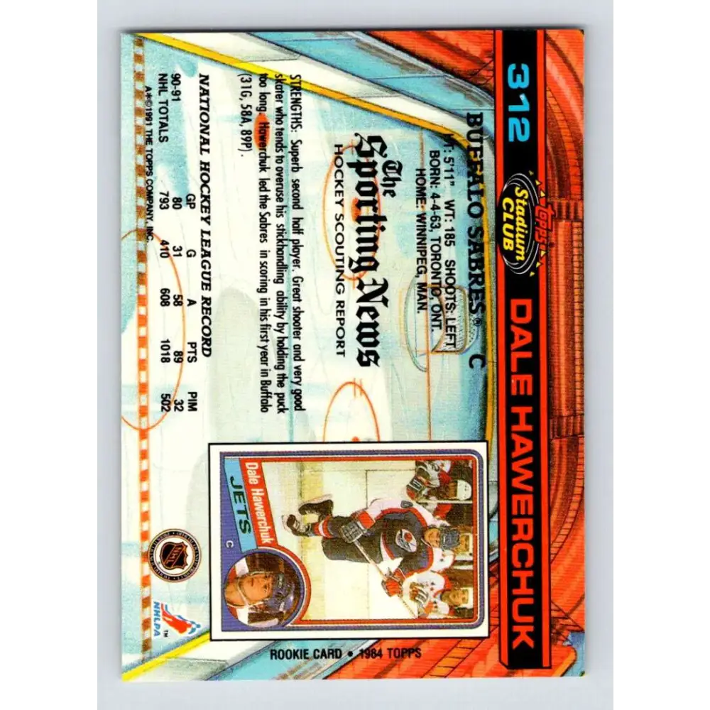 1991-92 Topps Stadium Club #312 Dale Hawerchuk NM-MT Buffalo Sabres Hockey Card Image 2