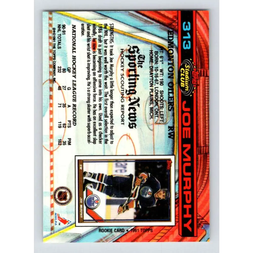 1991-92 Topps Stadium Club #313 Joe Murphy NM-MT Edmonton Oilers Hockey Card Image 2