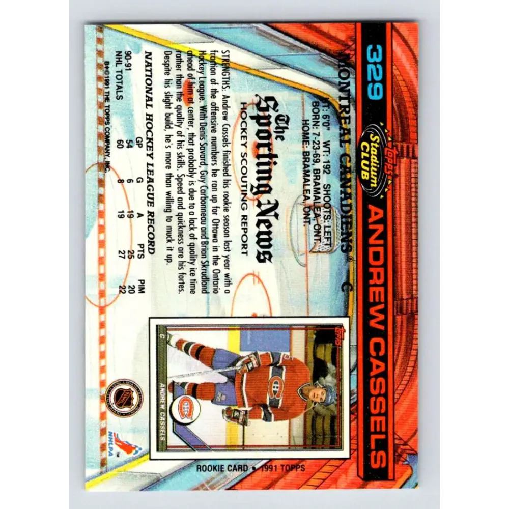 1991-92 Topps Stadium Club #329 Andrew Cassels NM-MT Montreal Canadiens Hockey Card Image 2