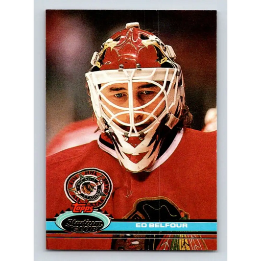 1991-92 Topps Stadium Club #333 Ed Belfour NM-MT Chicago Blackhawks Hockey Card Image 1