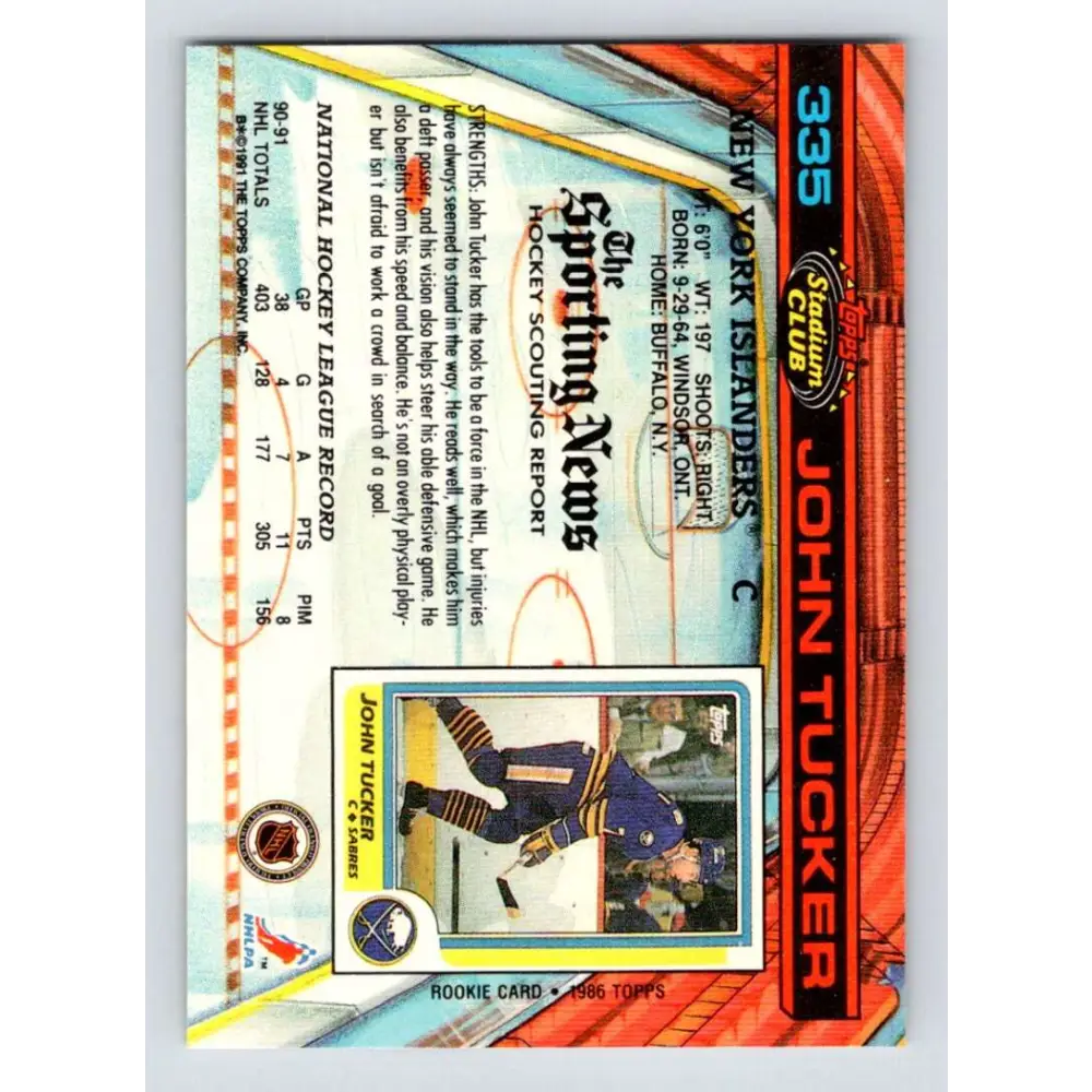 1991-92 Topps Stadium Club #335 John Tucker NM-MT New York Islanders Hockey Card Image 2