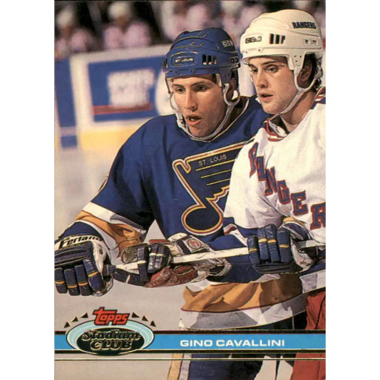 1991-92 Topps Stadium Club #34 Gino Cavallini NM-MT St. Louis Blues Hockey Card Image 1