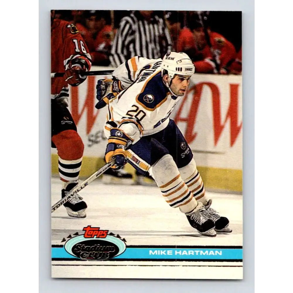 1991-92 Topps Stadium Club #341 Mike Hartman NM-MT Buffalo Sabres Hockey Card Image 1