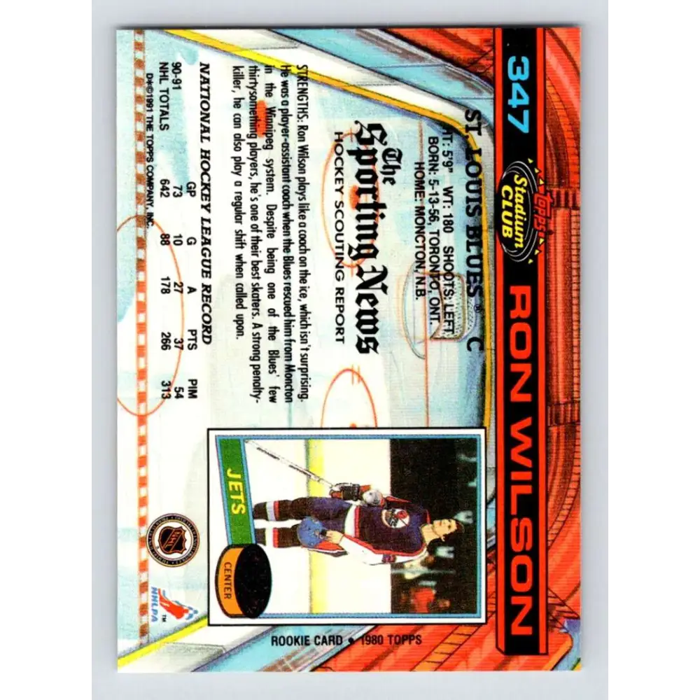 1991-92 Topps Stadium Club #347 Ron Wilson NM-MT St. Louis Blues Hockey Card Image 2