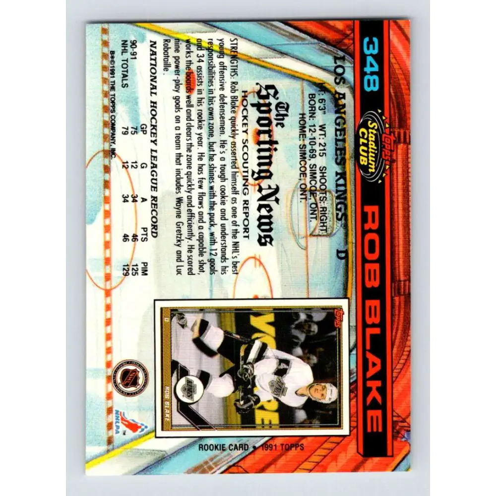 1991-92 Topps Stadium Club #348 Rob Blake NM-MT Los Angeles Kings Hockey Card Image 2