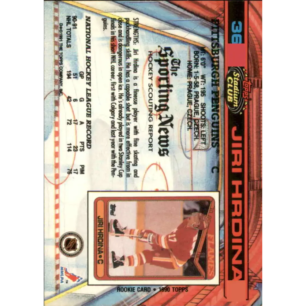 1991-92 Topps Stadium Club #36 Jiri Hrdina NM-MT Pittsburgh Penguins Hockey Card Image 2