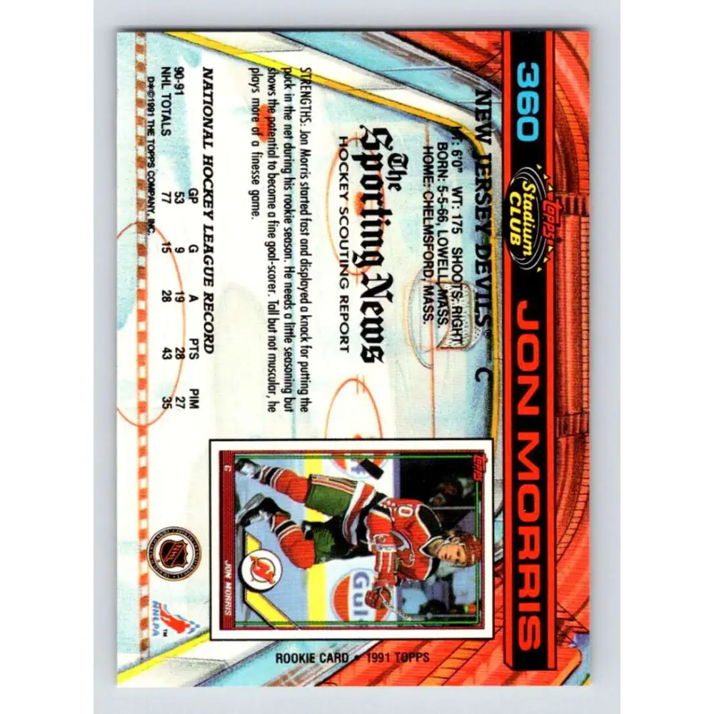 1991-92 Topps Stadium Club #360 Jon Morris NM-MT New Jersey Devils Hockey Card Image 2